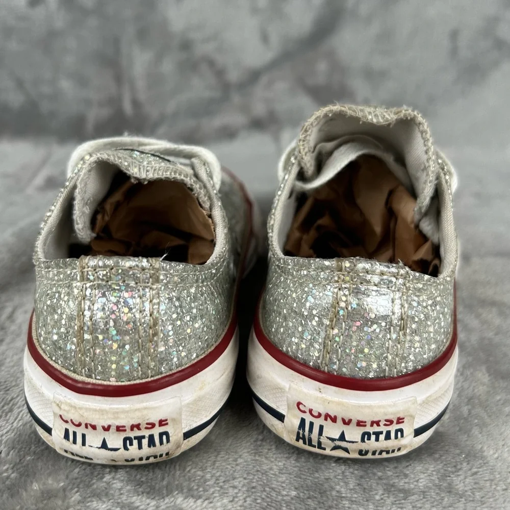 Converse All Stars Little Girls 11 Silver Glitter Chuck‎ Taylors Glam Sparkles